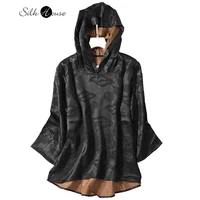 2022 spring new silk heavy cloud gauze hoodie loose 100 natural mulberry silk pullover long sleeve coat