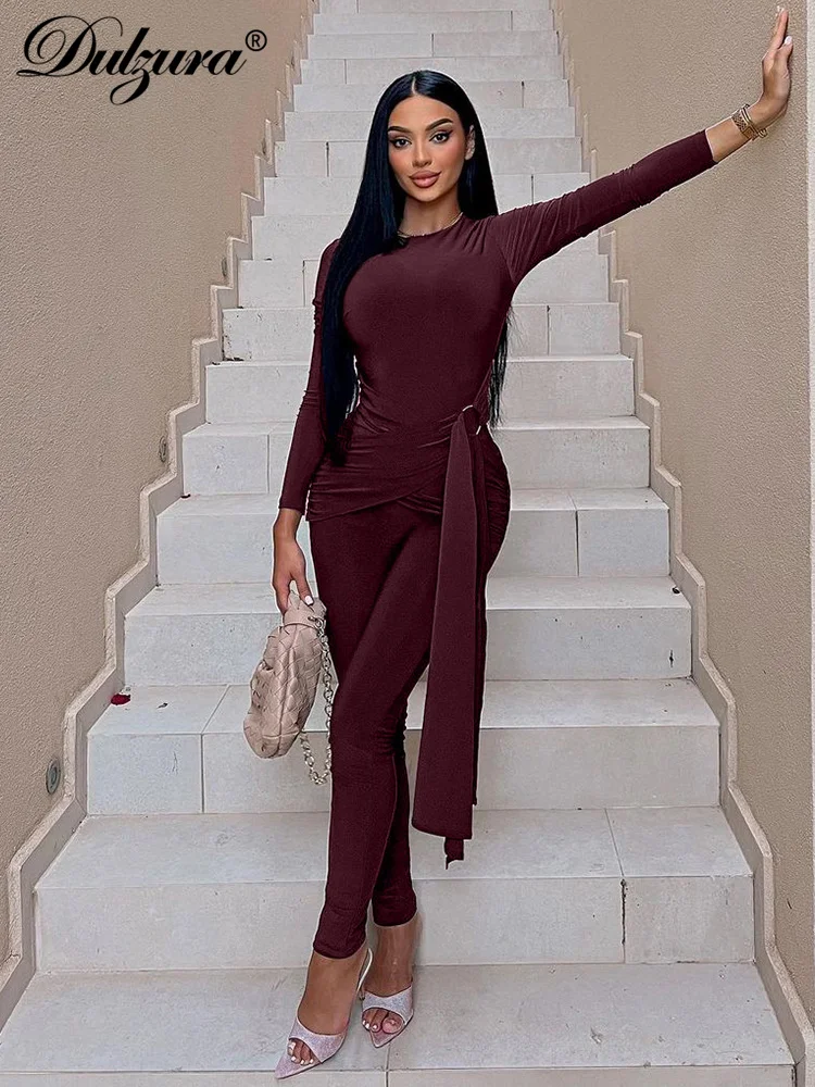 

Dulzura Solid Zipper Ruched Long Sleeves Jumpsuit 2023 Autumn Winter For Women Party Clubwear Body-Shaping Sheath Sexy