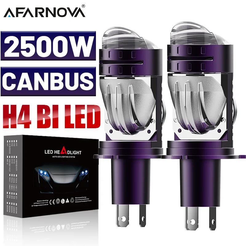 

Светодиодные лампы для автомобильных фар с линзой H4, 4000000LM, 2500 Вт, CANBUS Turbo, автомобильные, мотоциклетные, с двумя линзами проекторами, 12 В, 24 В, автомобильная лампа
