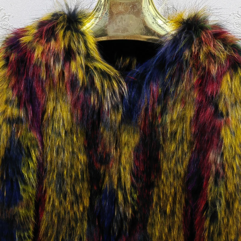 Factory Customized Women's Colorful fox weaving Natural 100% Real Fox Fur Top Fashion Knitting Process Real Fur Coat