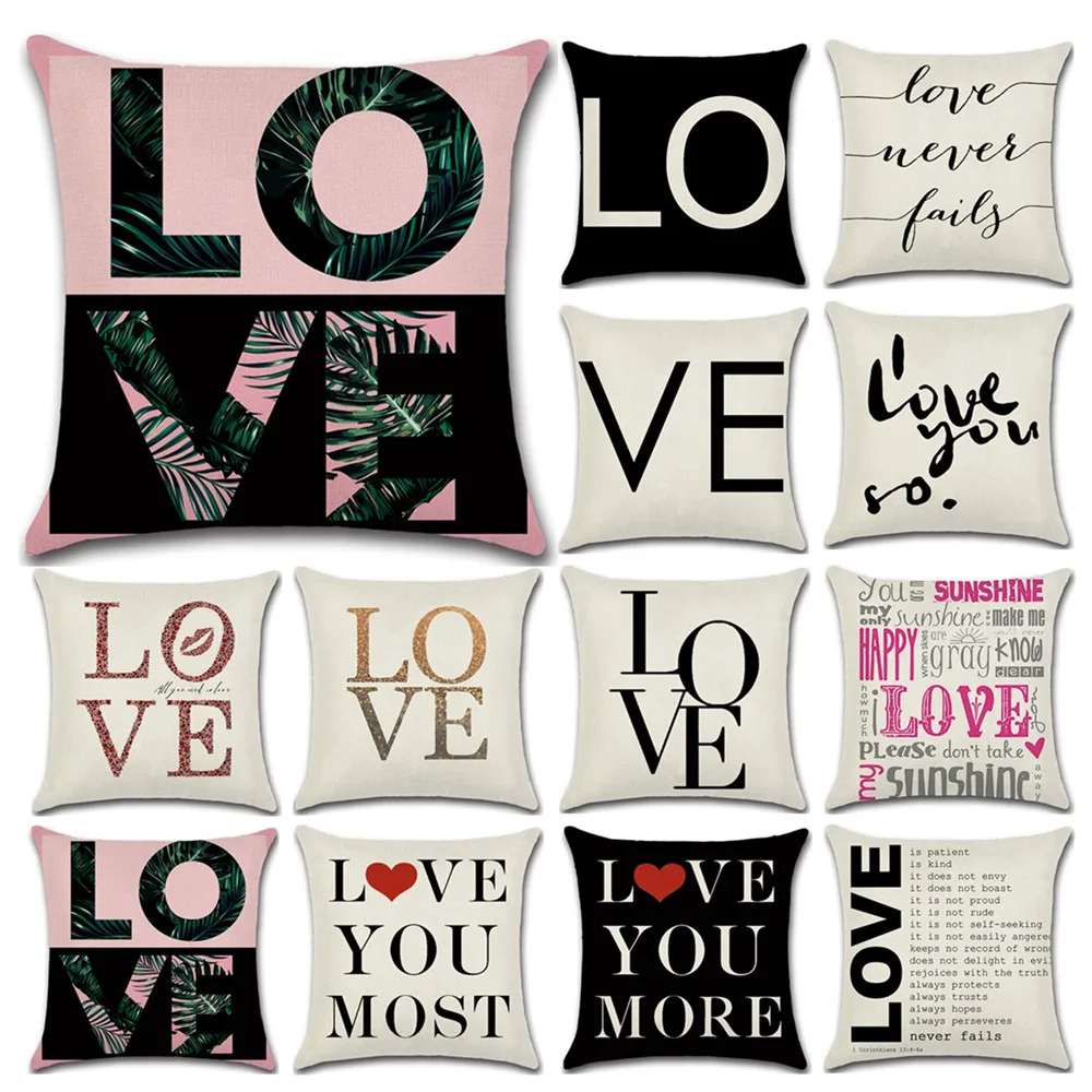 

Creative LOVE Cushion Cover Cotton Linen Throw Pillow Case For Sofa Lovers Valentine's Day Decorative Pillowcase Cushion Cover