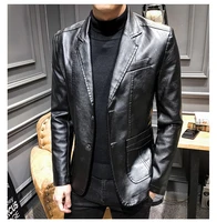 2022 spring and autumn new fashion casual coat korean slim fit lapel leather suit leather jacket mens fashion