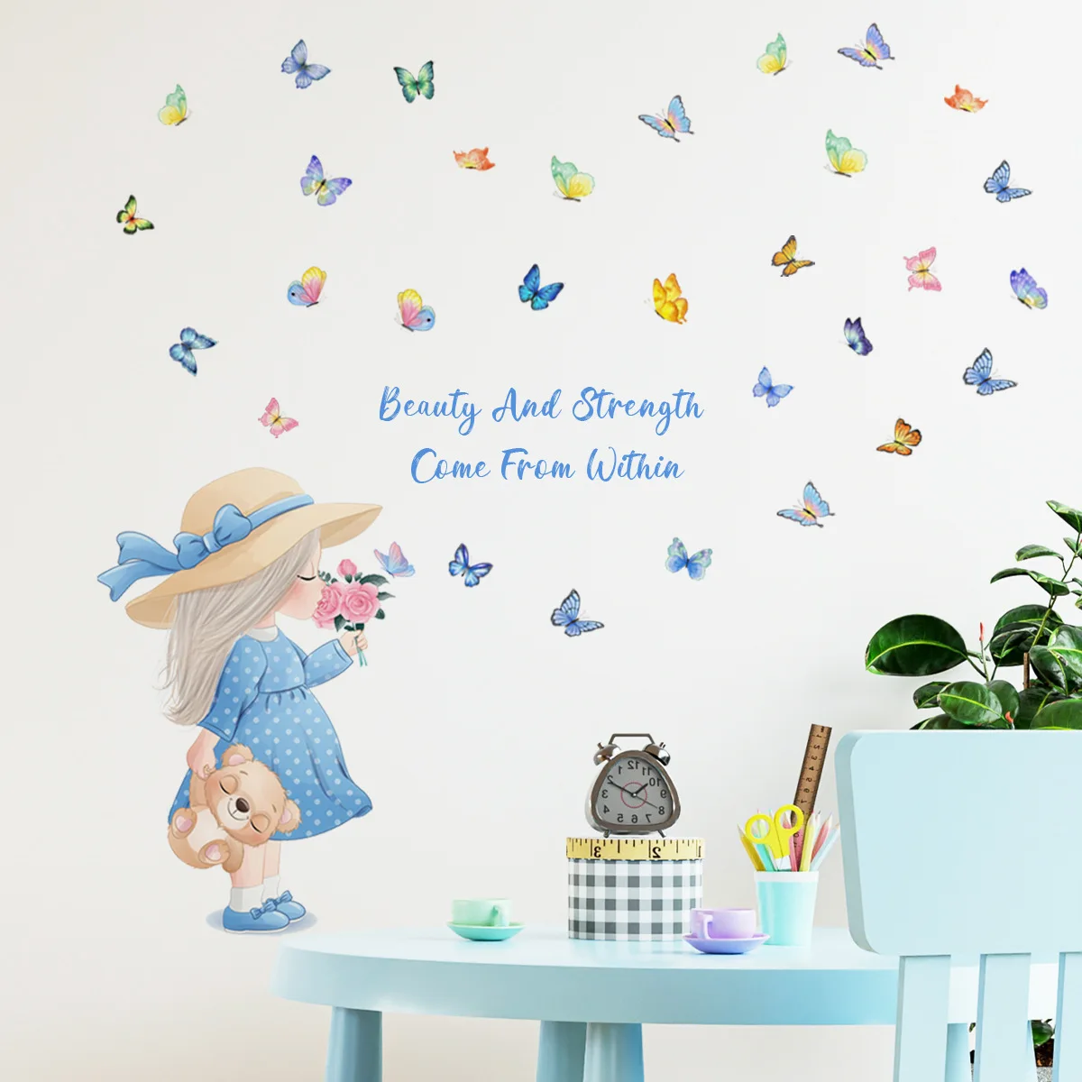 

Flying Butterfly Girl Wall Stickers Bedroom Girls Room Home Decoration Art Mural Cartoon Stickers Children's Room Wallpaper