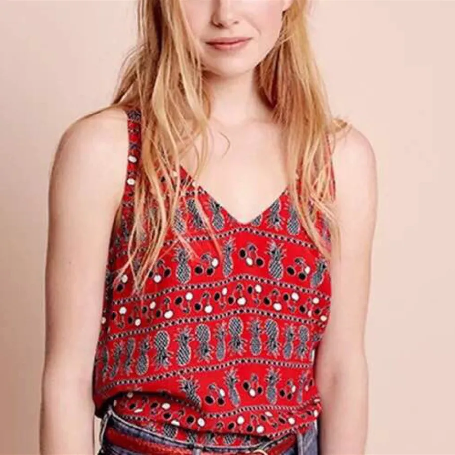 

Pineapple Print Women Tank Top Sleeveless V-neck Ladies Vest