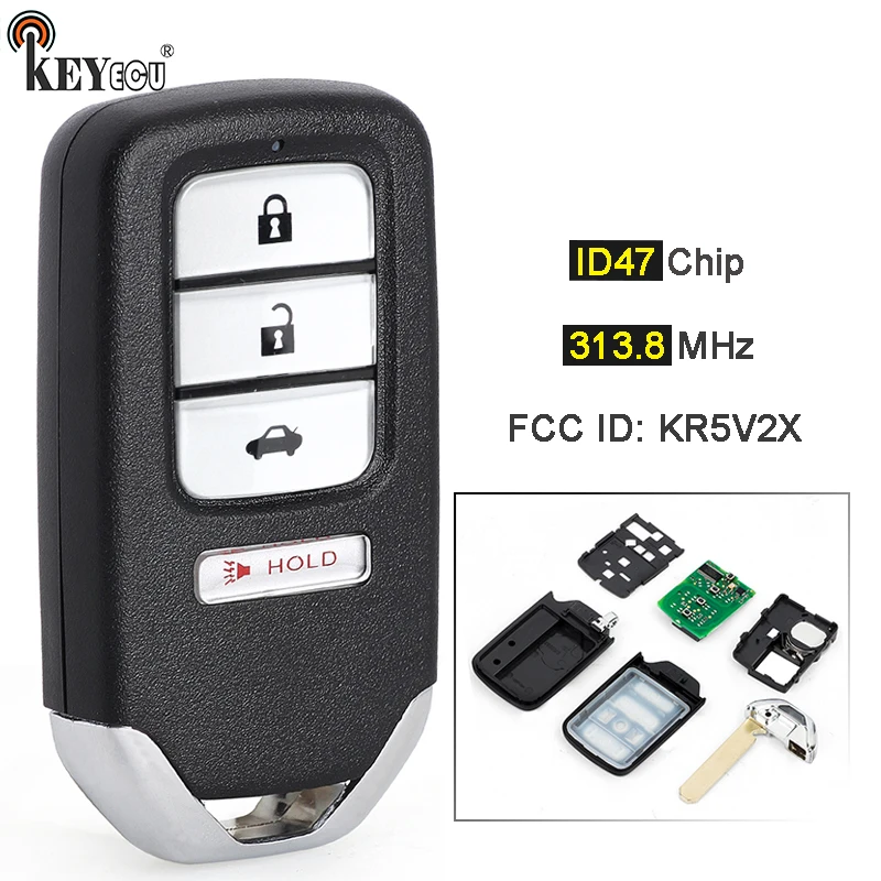 KEYECU 313 8 MHz ID47 FCC ID: KR5V2X A2C92005000 72147-TBA-A0 3 + 1 4 &quotумная кнопка для Honda Civic 2016-2020