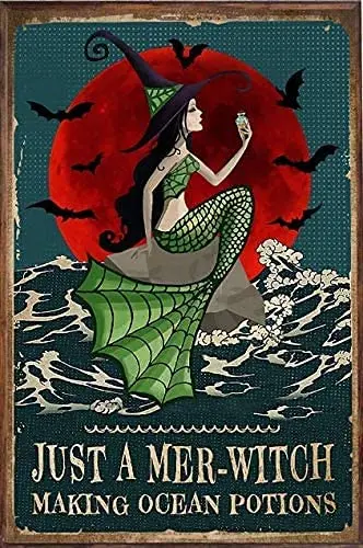 

Aperiy Mermaid Metal Poster, just a sea Witch Making sea Potion, Interesting Home Decoration Wall Bedroom Sign