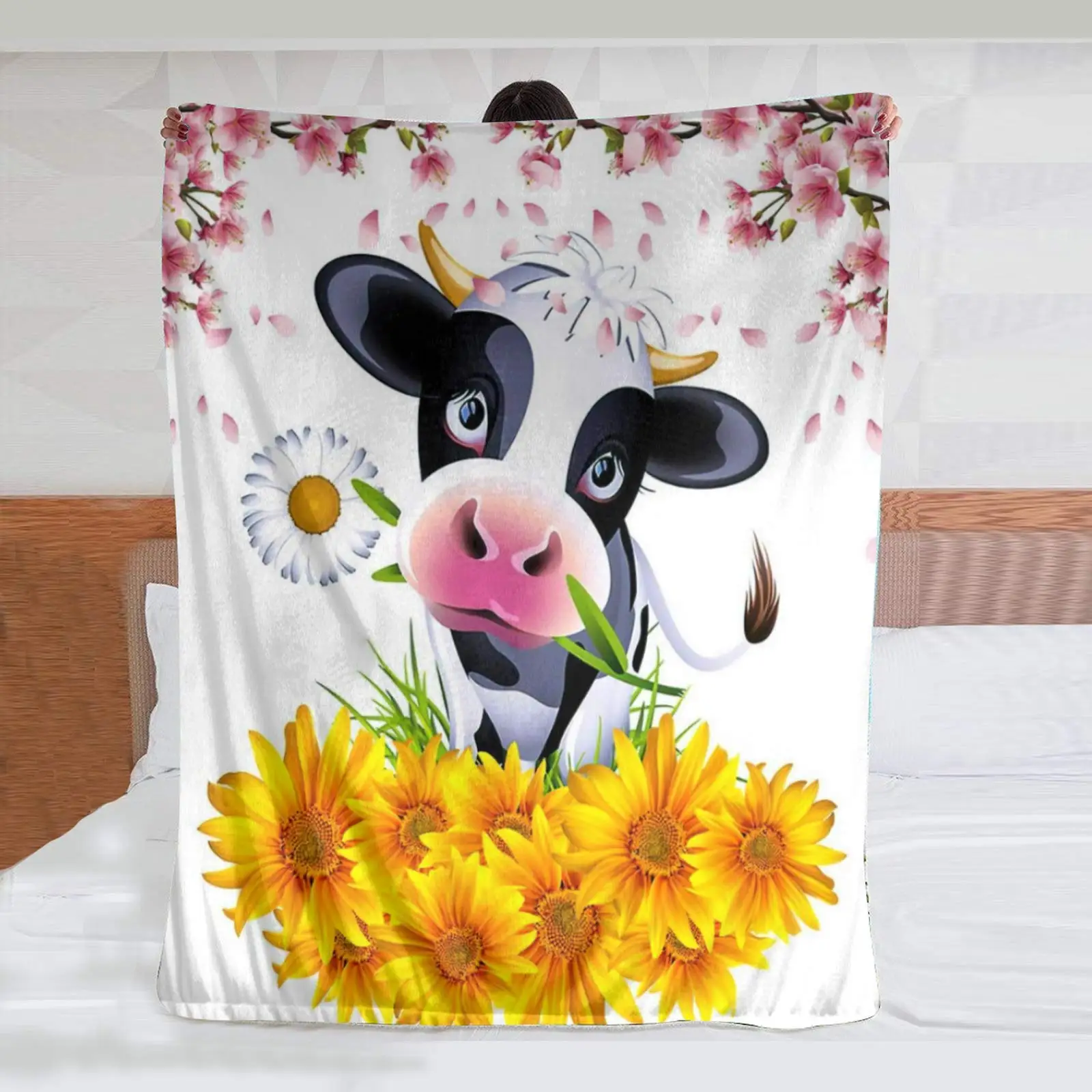 

Cow Print Blanket Black White Bed Cow Throws Soft Couch Warm Small Blankets Plush Gift for Daughter Mom, Bedroom Decor Sofa Cozy