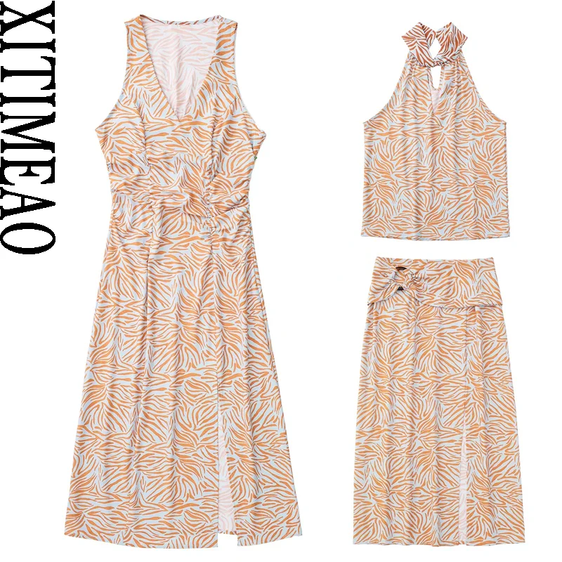 

Xitimeao женские модные блузки с принтом зебры винтажные женские рубашки без рукавов с воротником хомутиком и платье с высокой талией и юбкой