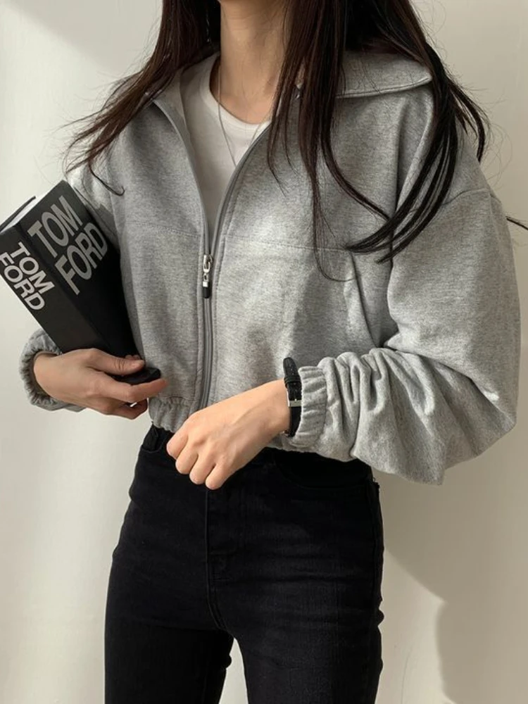 

Deeptown Korean Fashion Zip Up Hoodie Women Harajuku Kpop Oversized Sweatshirts Loose Casual Long Sleeve Cropped Tops Streetwear