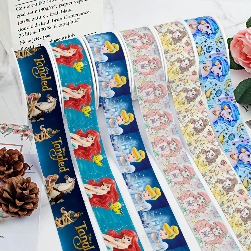 

Handmade Bows Material 25MM 38MM Beautiful Disney Princess Series Grosgrain10Yards Satin Ribbon