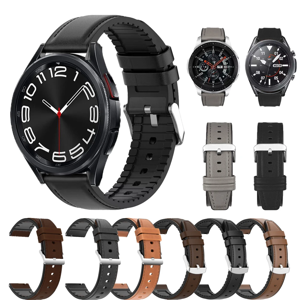 Кожаный ремешок для Samsung Galaxy Watch Active 2 4 5 6 7 classic 40 44 46 42 43 47 мм pro 45 силиконовый