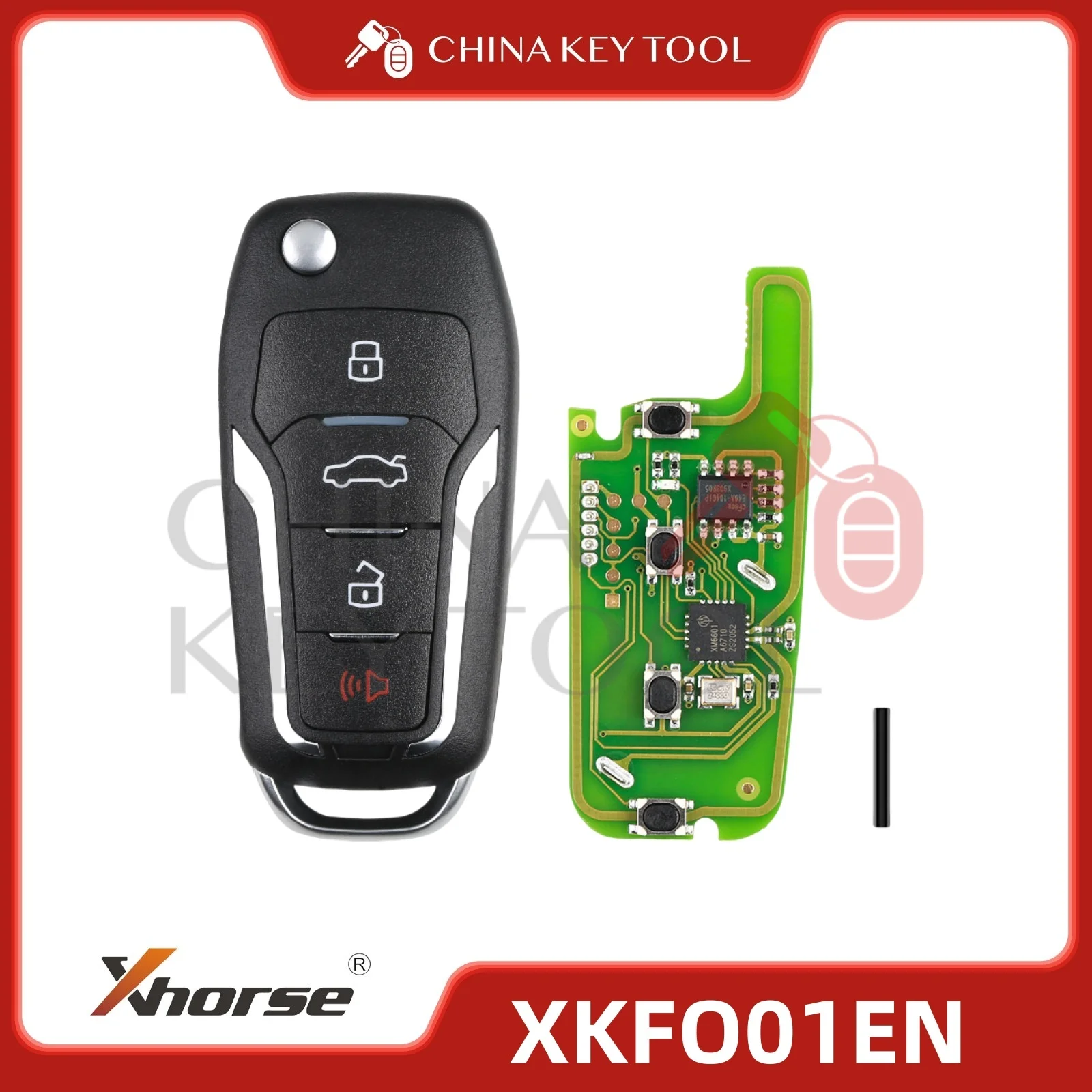 

1PCS Xhorse Wire Flip Remote For Ford Style Condor Unmovable Key Ring 4 Buttons XKFO01EN