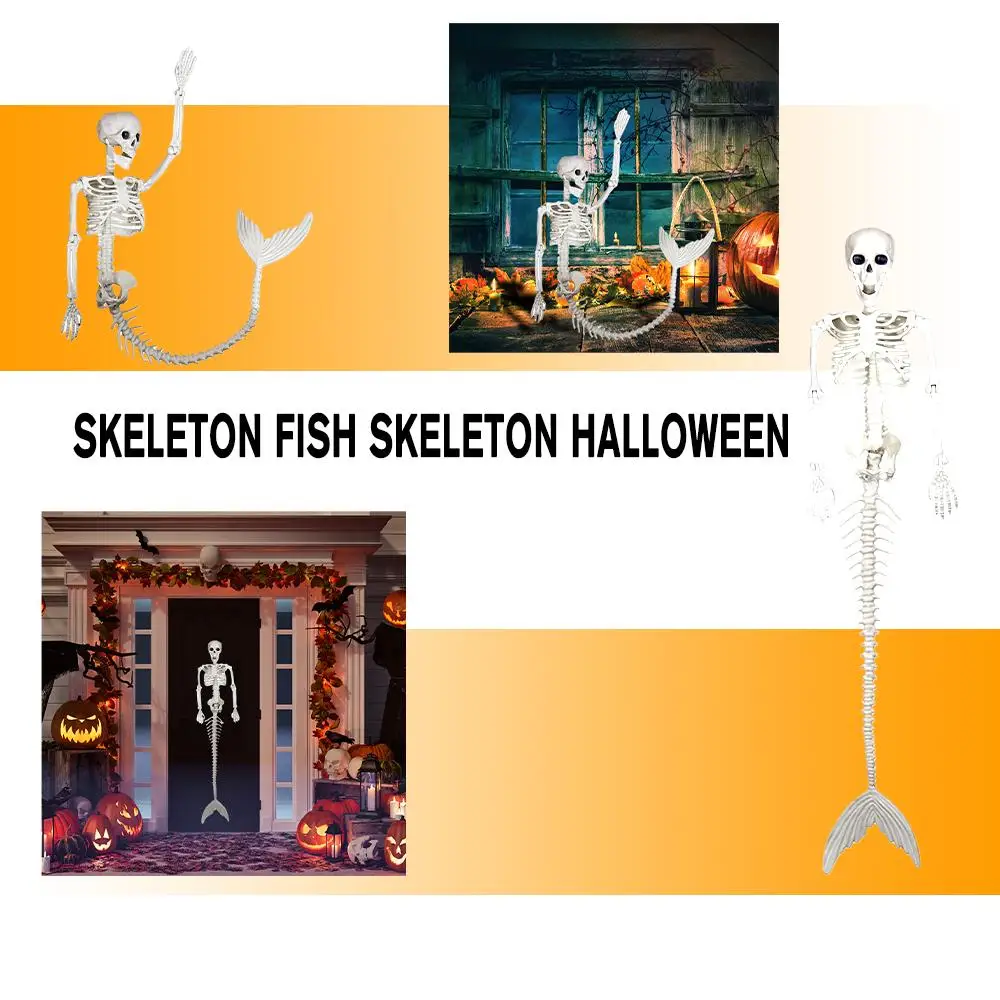 New Skull Mermaid Skeleton Halloween Figure Stand Witch House Scene Ornament Horror Props Haunted Decoration Z3D6