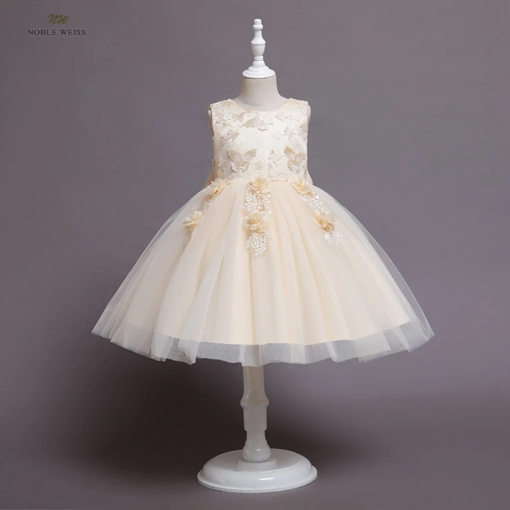 

Pageant Dresses for Girls O-Neck Appliques Tulle Flower Girl Dresses Knee-Length Girl Dress