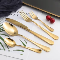 cutlery set 5pcs shiny gold stainless steel dinnerware set forks knives spoons set tableware set kitchenware serving cutlery set