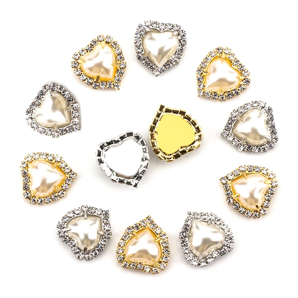 

10pcs Heart-shaped Crystal Rhinestone Button Pearl Claw Drill Sewing Buttons DIY Clothing Accessories Material