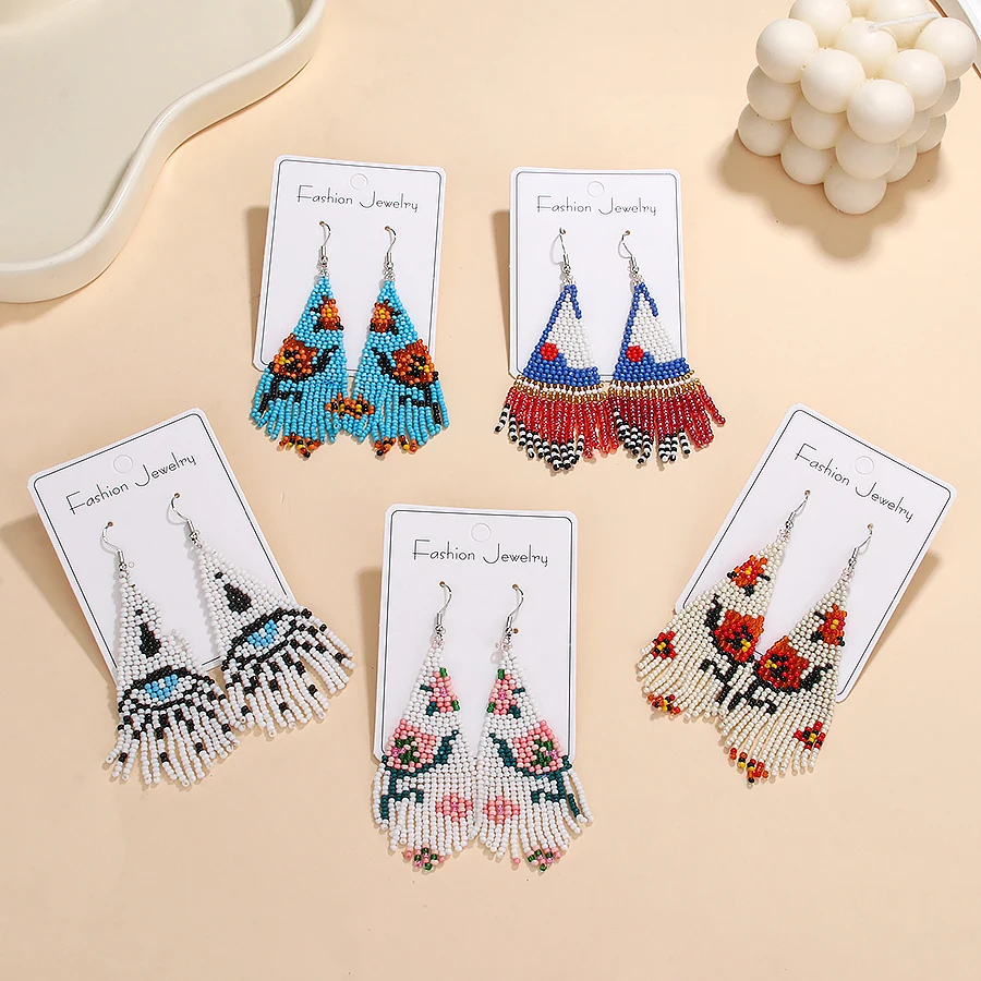 Длинные висячие серьги с бахромой для женщин и девушек плетеные вручную