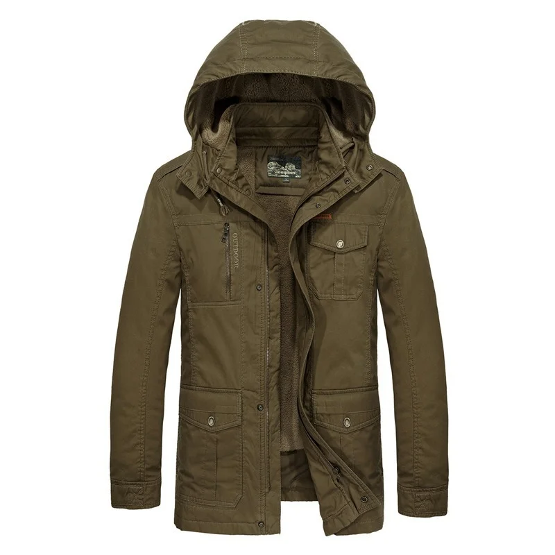 2022 Men Winter Long Casual Warm Fleece 2 In 1 Jacket Parkas Coat Men Autumn Military Cotton Thick Pockets Cargo Parkas Men 5XL