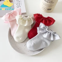 2022 autumn newborn baby girl princess lace socks pink red lolita dress socks infant toddler soft cotton ruffle short sox