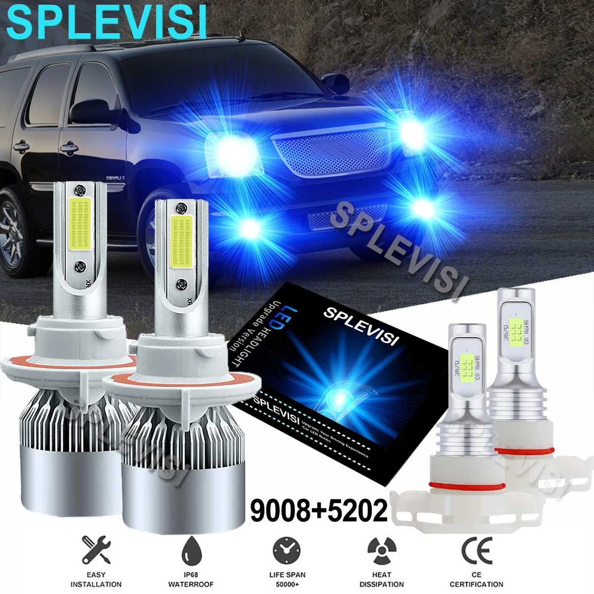 

4x LED Ice Blue Headlight Fog Light Bulbs Conversion Light Car Lamps Kit For GMC Yukon 2007 2008 2009 2010 2011 2012 2013 2014
