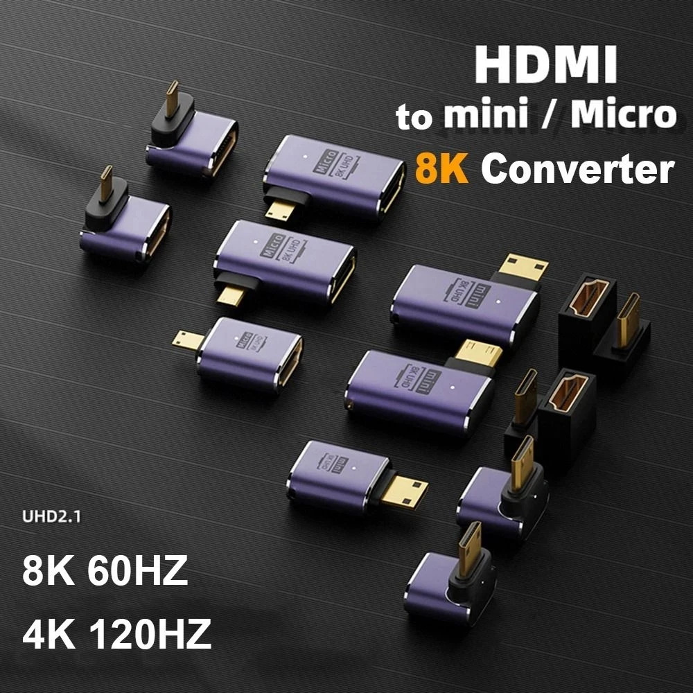 

360 Degree U-shaped Mini HDMI gender Adapter 180 Mini HDMI Male to HDMI Female Angled L Converter HD 2.1V Extension 4K 8K 60Hz