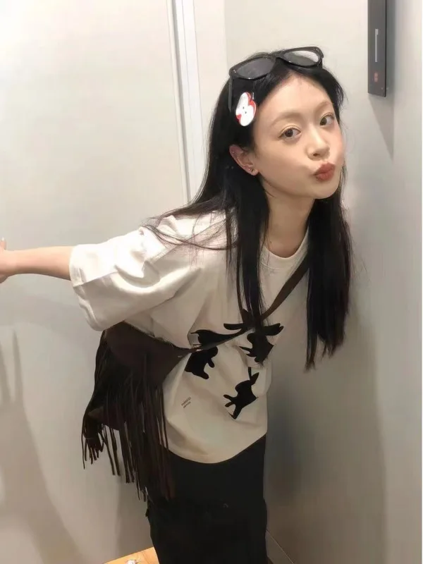 Женская летняя футболка с коротким рукавом и круглым вырезом