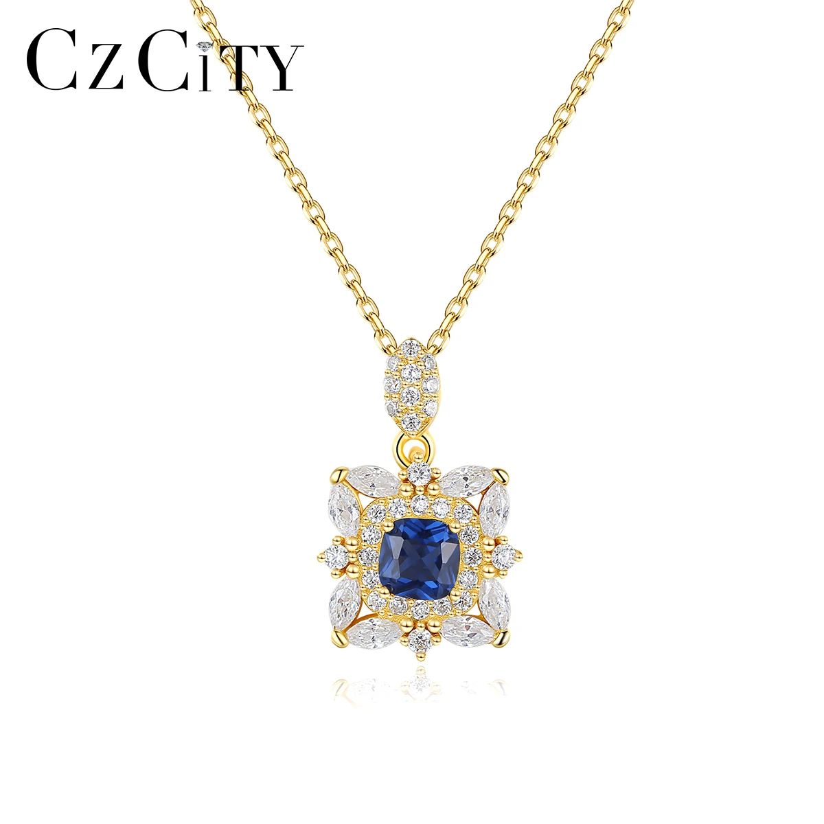 

CZCITY Fashion Charms Topaz Pendant Necklaces for Women Wedding Engagement Fine Jewelry 925 Sterling Silver CZ Flower Kolye Gift