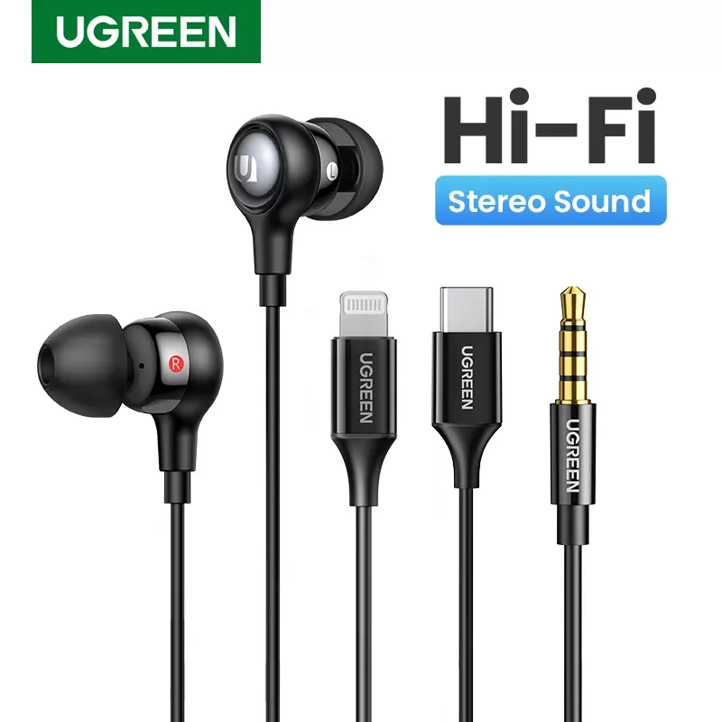 

NEW2023 UGREEN Aux Earbuds Earphones, 3.5mm USB Type C Wired Headphones Noise Isolating Volume Control Microphone For Android MP