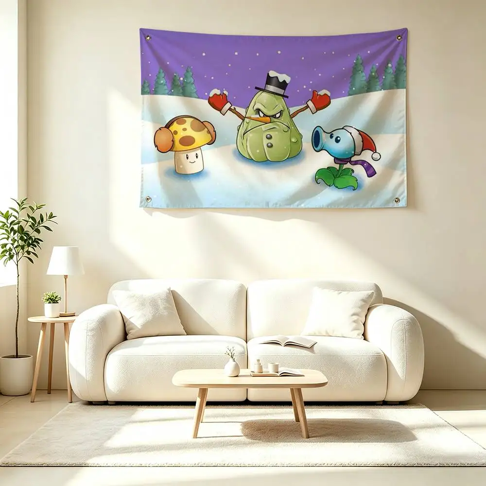 Фото Флаг C-Cartoon Garden Shooting Game PVZ подходит для вечеринок, клубов, уличного и внутреннего декора стен, баннер, подарок для фанатов. №3