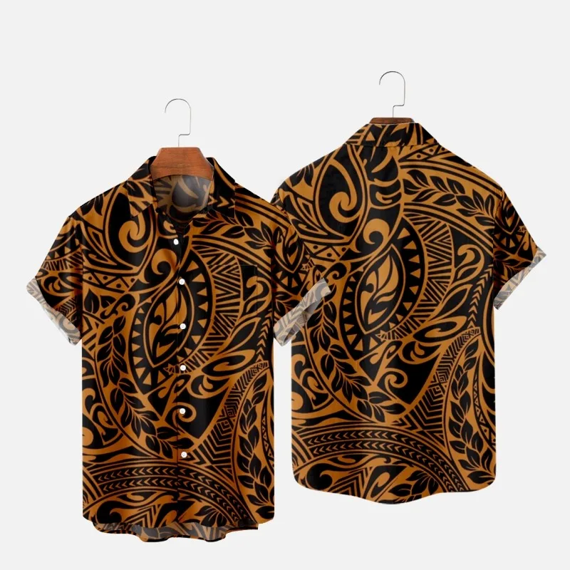 

Men's Fashion Y2K T-Shirts Hawaiian Shirt Samoan Texture 3D Print Cozy Casual One Button Short Sleeve Beach Oversized Clothes 9