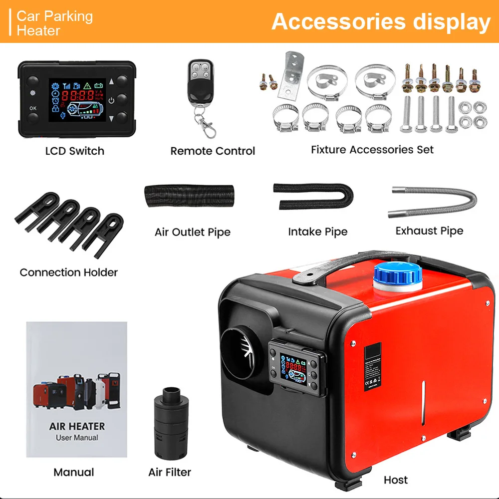 

12V 5-8KW All In One Car Air diesels Heater One Hole For Trucks Homes Boats Bus LCD Key Switch+English Remote