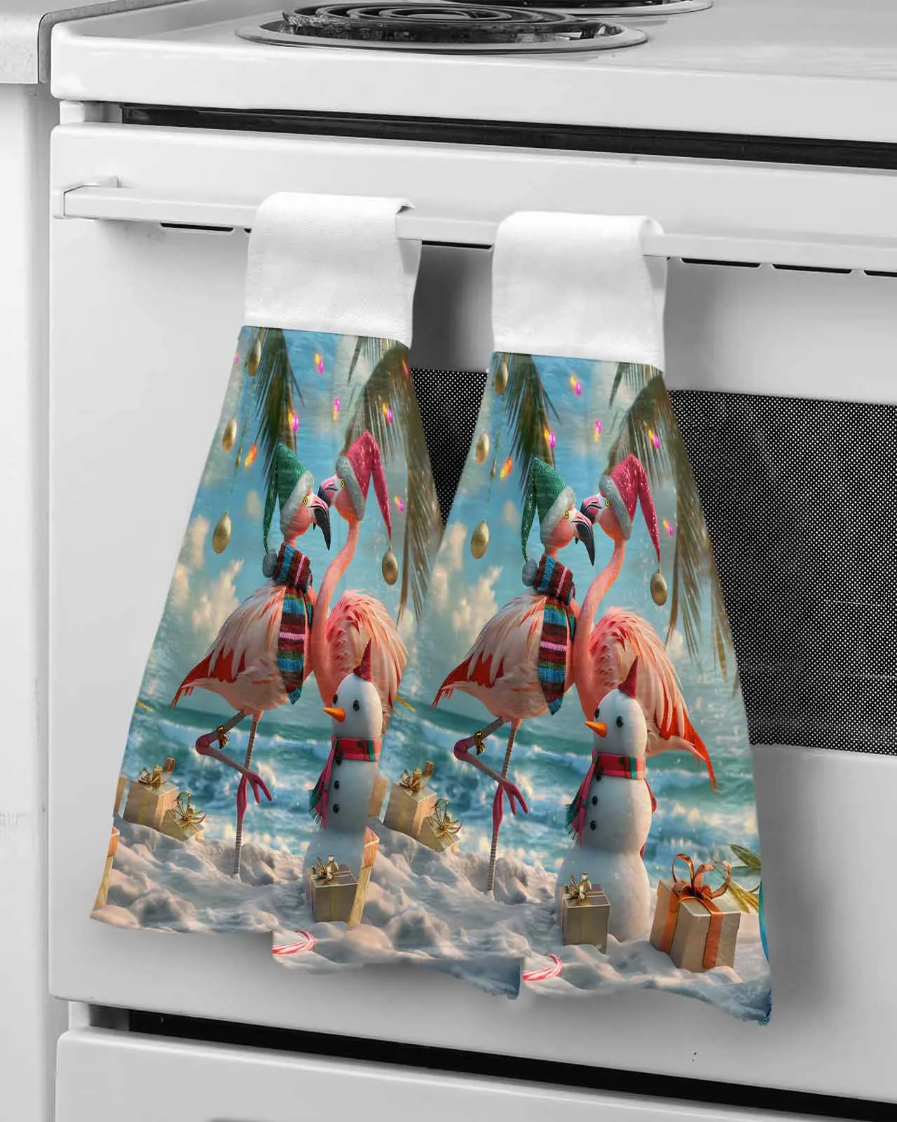 Рождественское пляжное пальмовое дерево снеговик фламинго полотенце