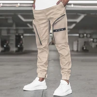 mens casual cargo pants woven zipper pockets patchwork casual leggings outdoor loose sports pants