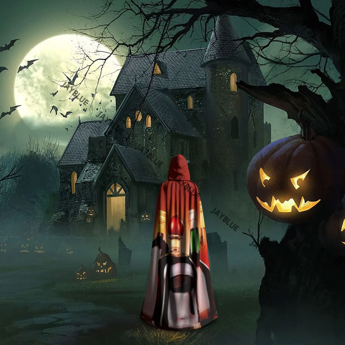 Длинная накидка-плащ Бутылки разных алкогольных напитков Пиво и вино Плащ с