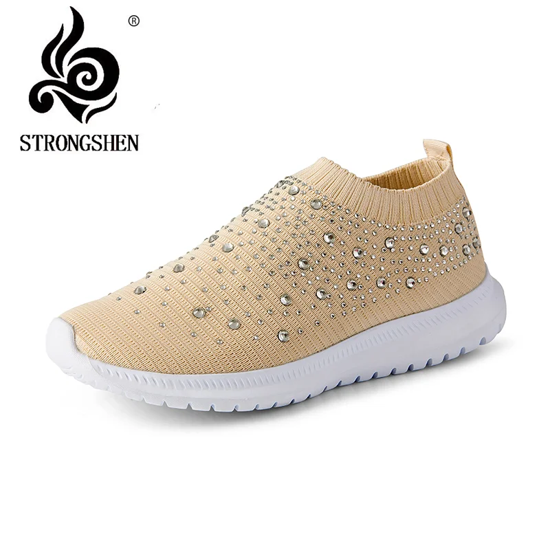 

STRONGSHEN Women Shoes Knitting Sock Sneakers Fashion Women Vulcanize Shoes Female Air Mesh Sneakers Flat Casual Tenis Feminino