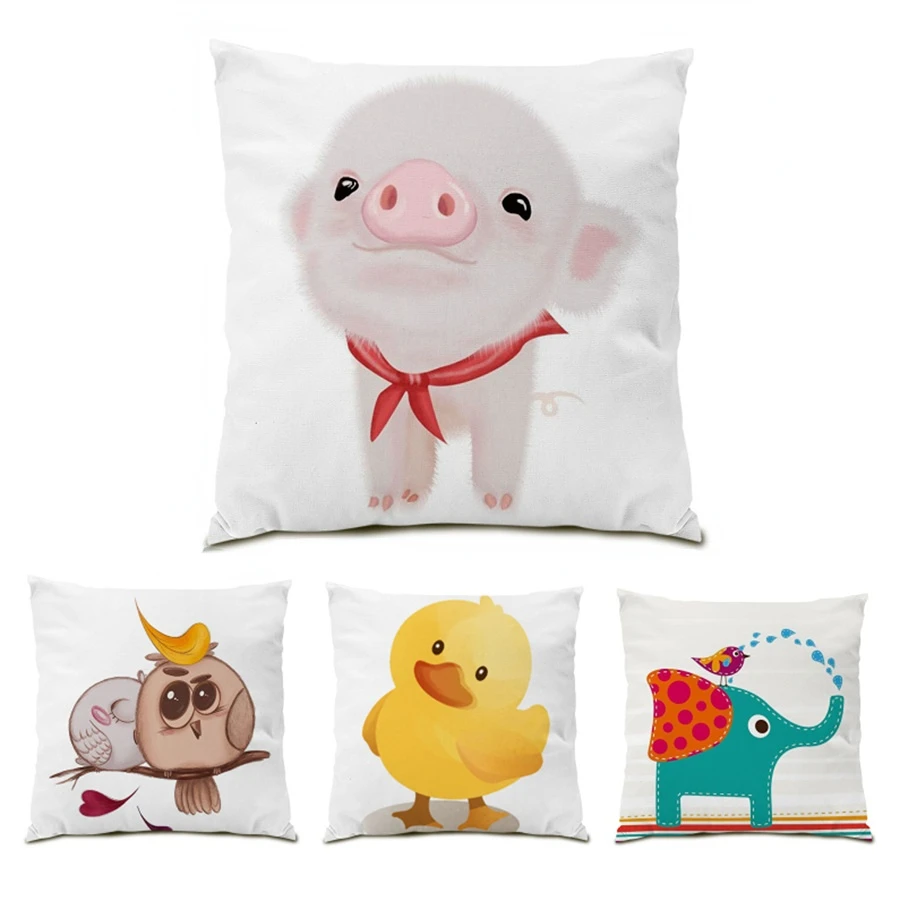 

Polyester Linen Sofa Decorative Pillow Cases Cute Home Decoration Vintage Velvet 45x45 Cushions Covers Animals Pillowcase E0447