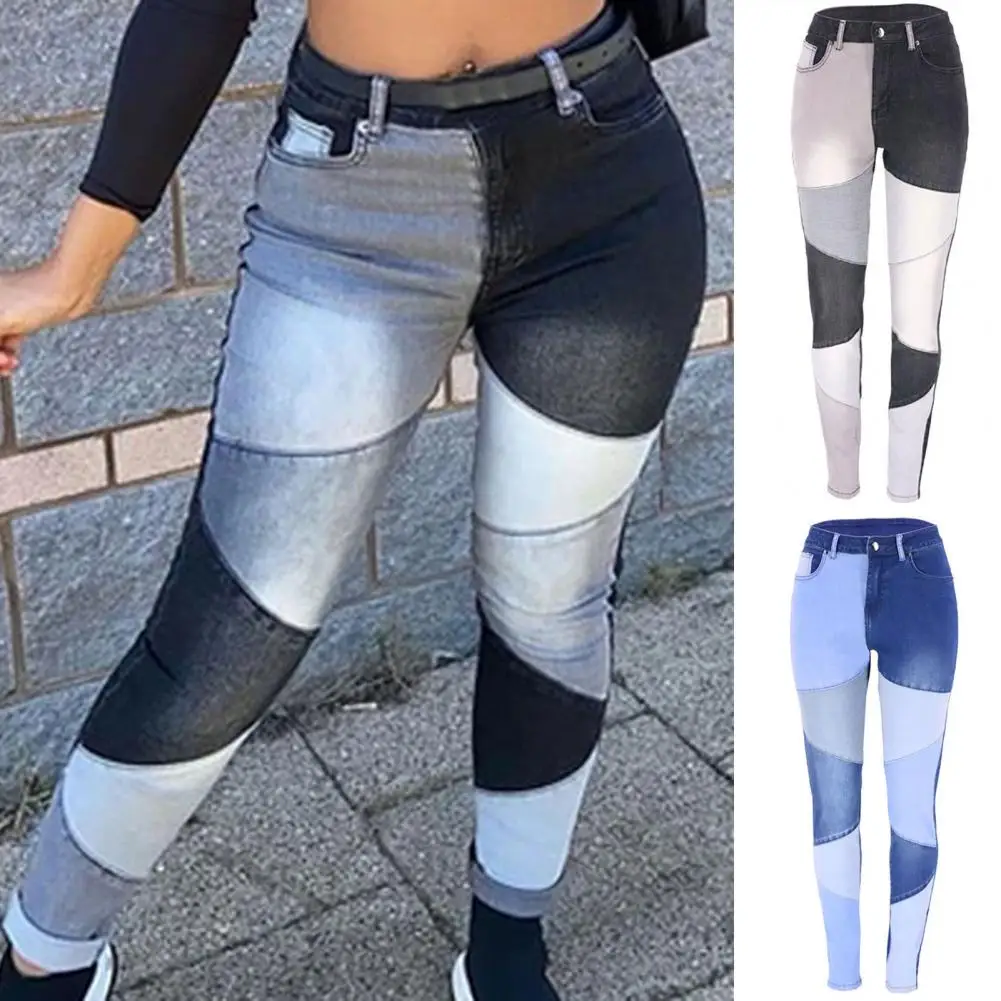 

Women High Waist Mom Jeans Streetwear Vintage Patchwork Skinny Pants Autumn Korean Fashion Pencil Denim Pants Y2K Clothes2022