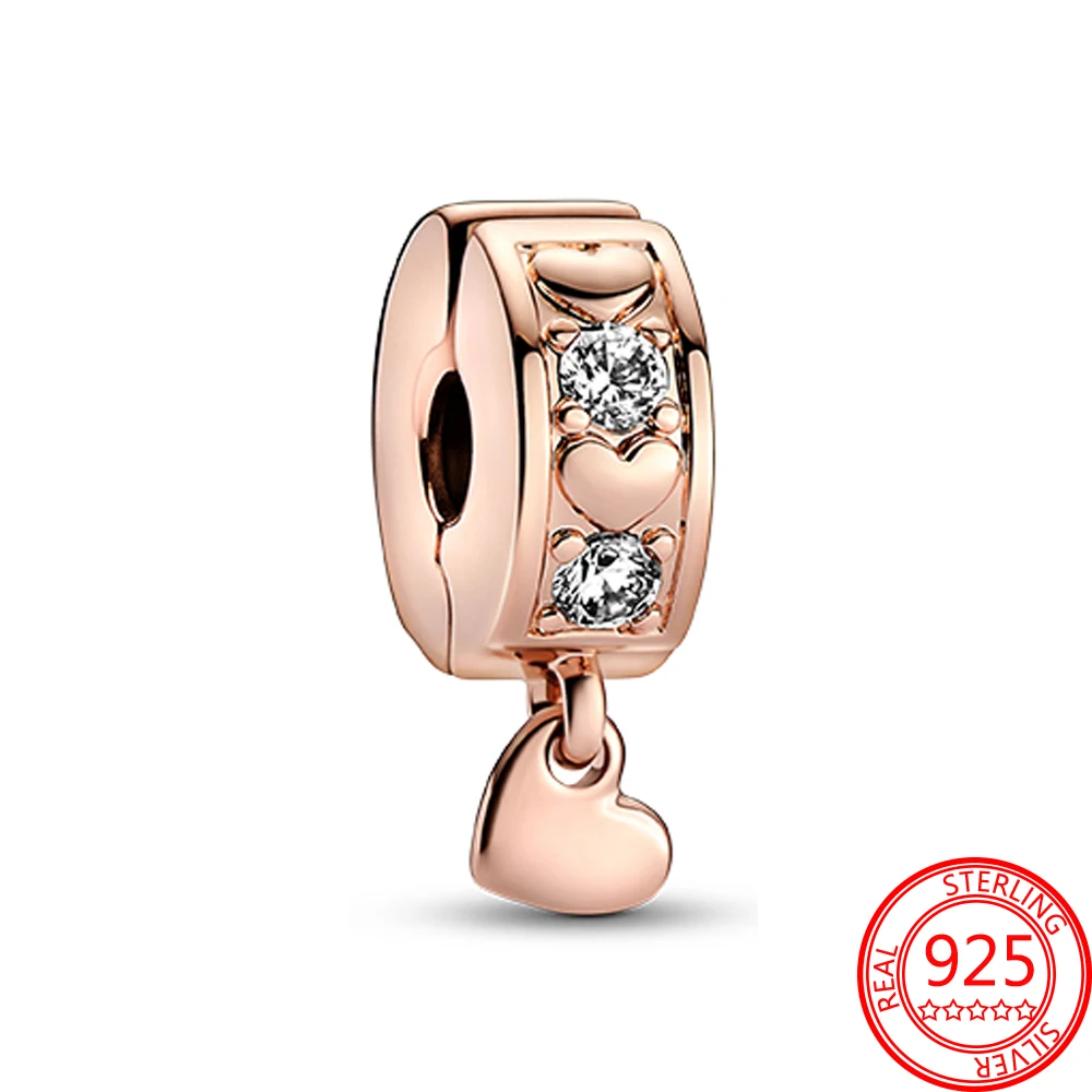 

New 925 Silver Rose Gold Heart-blazing Love Eternal Pendant Fixing Clip Fit Pandora Bracelet Charm Women Jewelry Birthday Gift