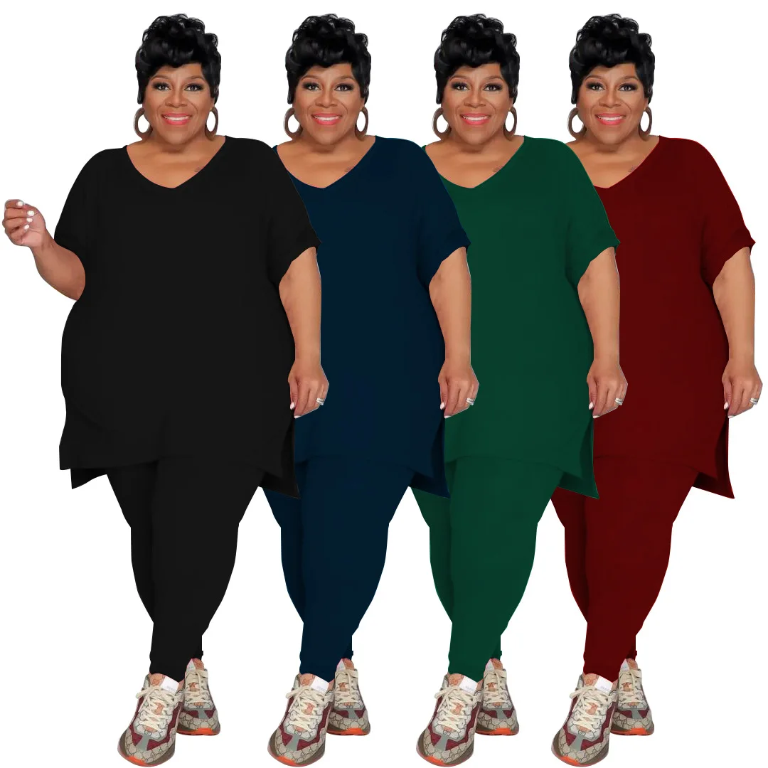 

Футболка женская из двух предметов, повседневный комплект одежды, удобные спортивные штаны для отдыха, размеры 4XL 5XL, весна-лето