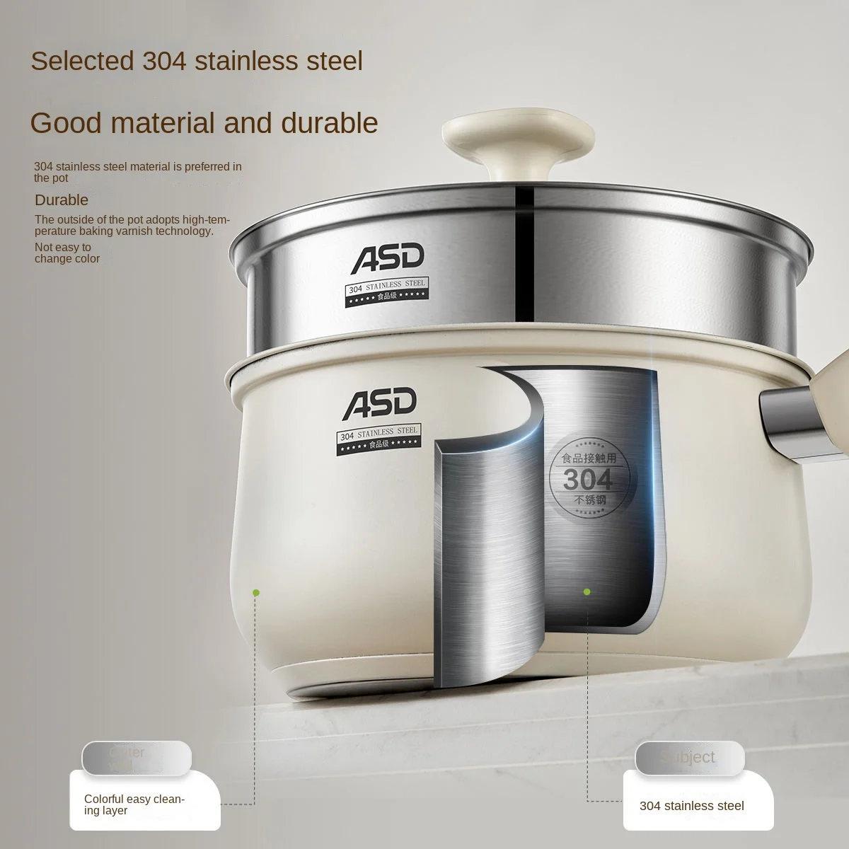 

304 Stainless Steel Milk Pot Baby Food Supplement Pot Non-coated Small Pot Steamer One Instant Noodle Soup Pot