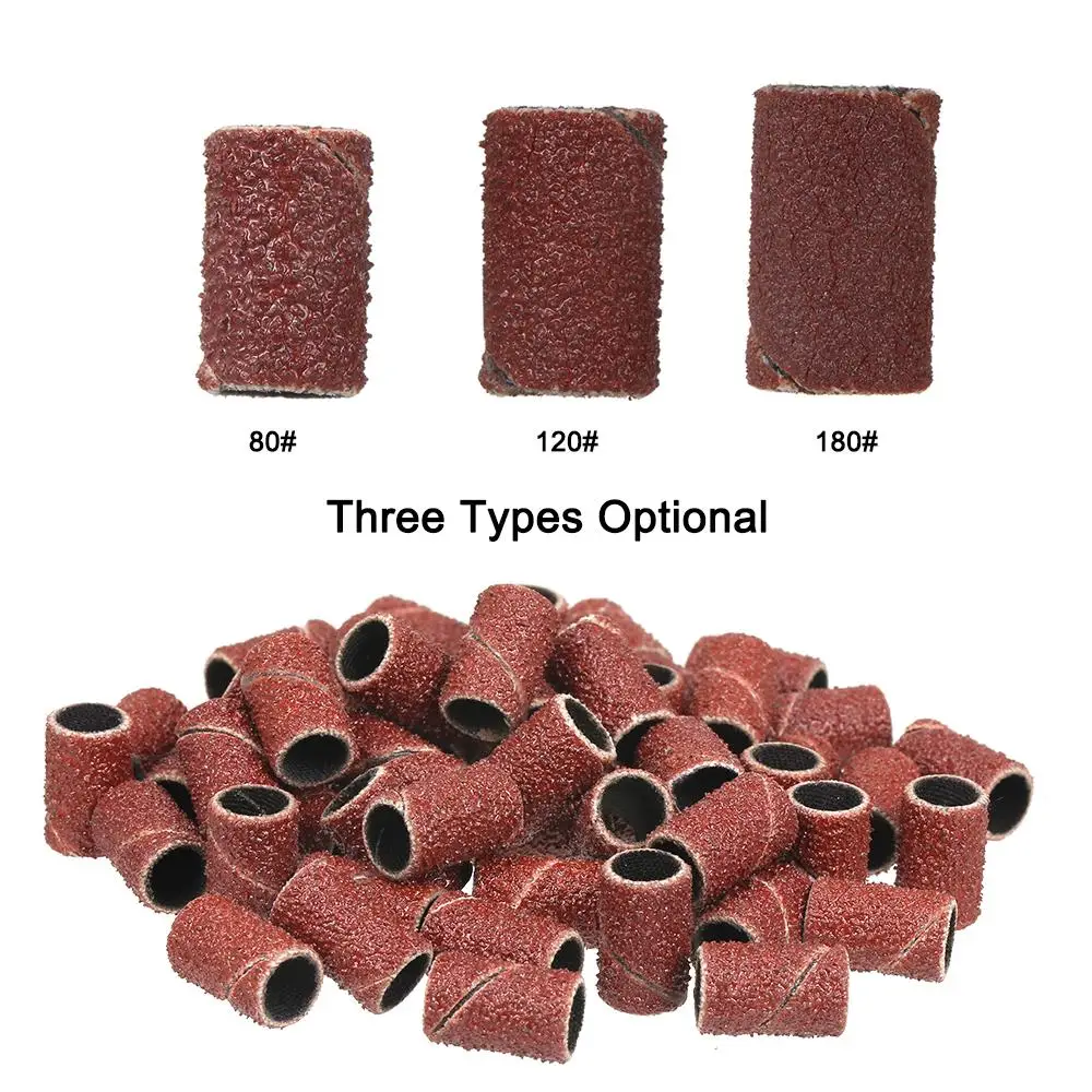 

100/50pc Sanding Cap Bands For Electric Manicure Machine 180/120/80 Grit Nail Drill Grinding Bit Files Pedicure Tool Set