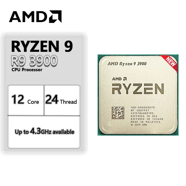 AMD Ryzen 9 3900 NEW R9 3900 3.1 GHz Twelve-Core 24-Thread CPU Processor 7NM L3=64M 100-000000070 Socket AM4 1