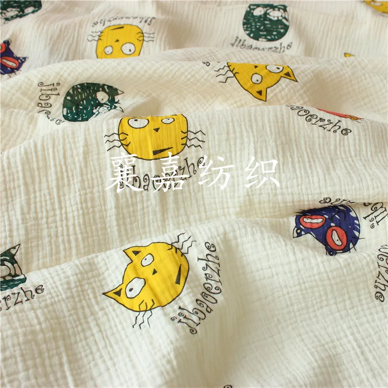 

50X135cm 100% Cotton Crepe Seersucker Cartoon Infant Double Layer Gauze Blanket Fabric Leisure Tops Fabric sewing