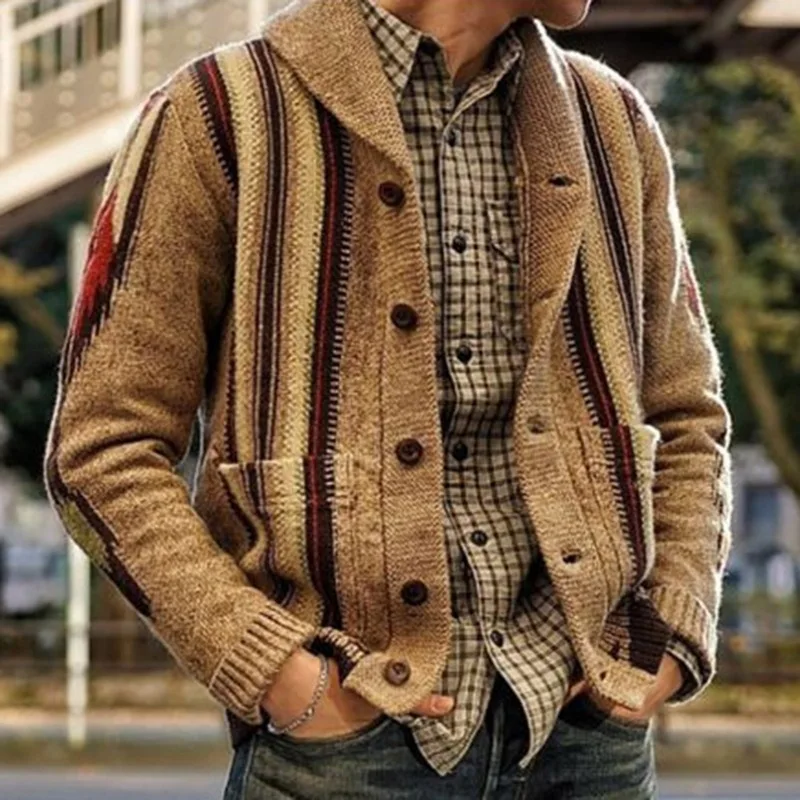 

Lcclek Autumn Winter Solid Color Men's Cardigan Long Sleeve Jacquard Sweater Lapel Wear Knit Coat Trendy Male Streetwear SY0009