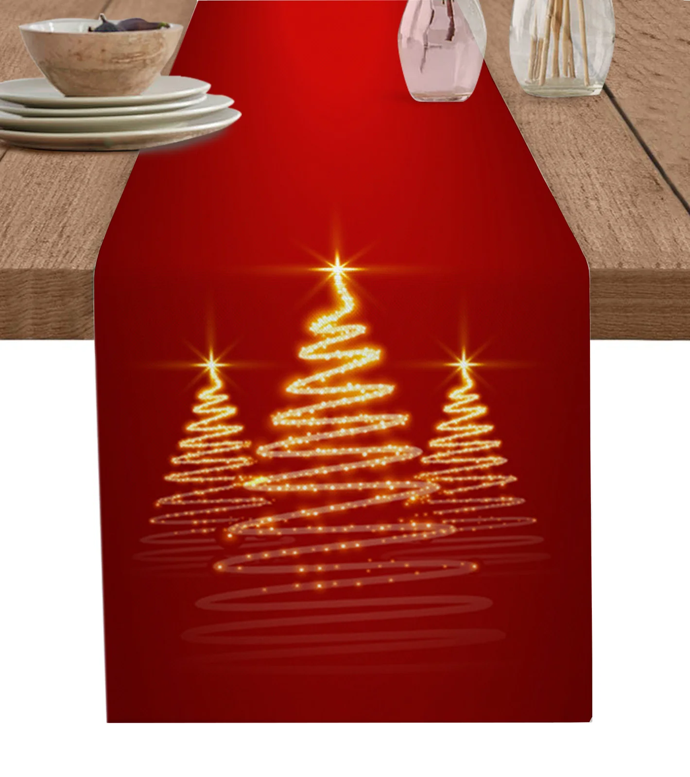 

Home Decor Table Runner Wedding Decoration Tablecloth Kitchen Table RunnersChristmas Tree Red Gold