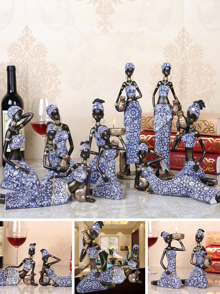 

Exotic African Woman Sculpture Tribal Girls Women Figurine Home Desktop Bookshelf Resin Statue Abstract Art Collectibles Gift