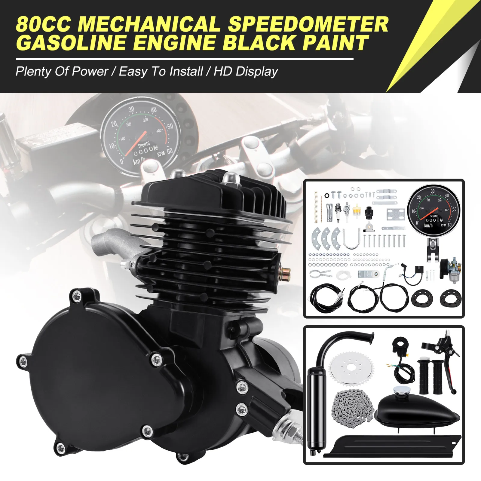 

80CC 2-Stroke Gasonline Engine Kit With Speedometer Motorbike Powerful Bicycle Gas Starter Motorized Bike Motor Complete Set