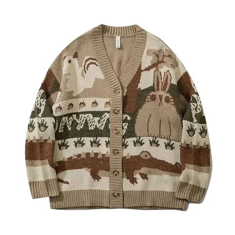 

Woen's Sweater Knitted Vest Oversize Harajuku Cardigan Vintage Loose Fashion Long Sleeve Tops Kawaii Winter Clothes