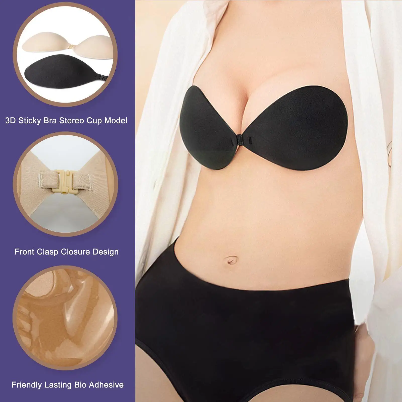 

Silicone Bra Sexy Self Adhesive Invisible Bra Buckle Front Chest Strap Pads Shoulder No Bra Closure Nipple Bra Pasties Nipp D6H3