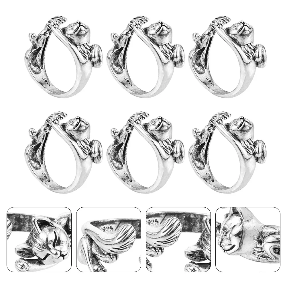 

6pcs Cat-Shaped Knitting Loop Rings Hand Woven Rings Opening Crochet Guide Ring